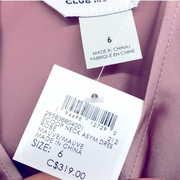 Club Monaco Scoop Neck Asymmetrical Dress, Size 6, Mauve - Picture 8 of 8